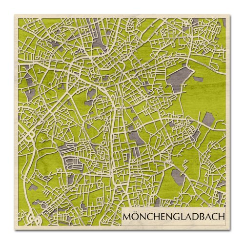 Mönchengladbach 3D fa várostérkép fali dekoráció – Natura Products
