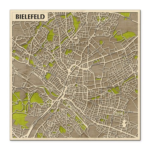 Bielefeld 3D fa várostérkép fali dekoráció – Natura Products