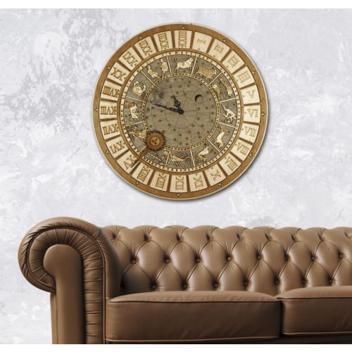 3D Fali dekoráció | Velencei Zodiákus, fából készült falióra