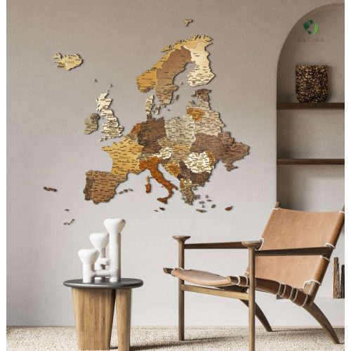 3D Fa Puzzle Európa Térkép - Fali Dekoráció 