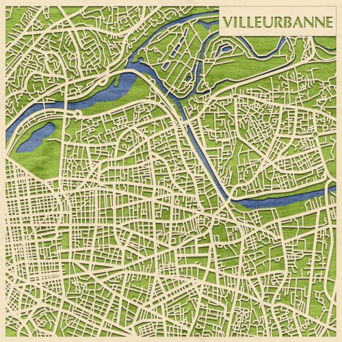 Villeurbanne 3D fa várostérkép fali dekoráció – Natura Products