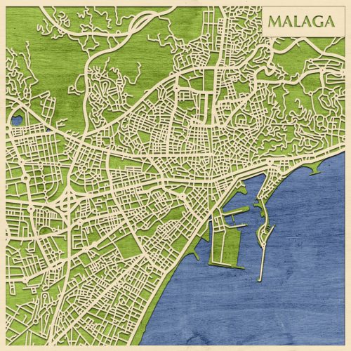 Málaga 3D fa várostérkép fali dekoráció – Natura Products