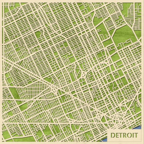 Detroit 3D fa várostérkép fali dekoráció – Natura Products