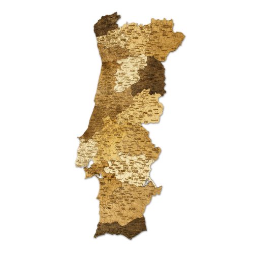 Natura Products - Portugália 3D Fa Puzzle Térkép - Elegáns Fali Dekoráció